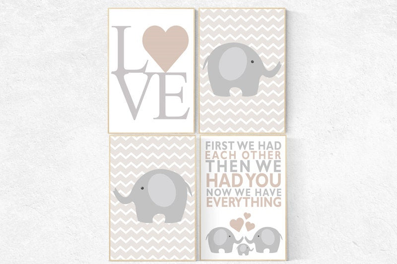 First We Had Each Other, nursery decor,  gender neutral nursery, beige and cream, elephant Nursery, Nursery Art, Nursery Decor, Gray & Beige