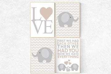 First We Had Each Other, nursery decor,  gender neutral nursery, beige and cream, elephant Nursery, Nursery Art, Nursery Decor, Gray & Beige