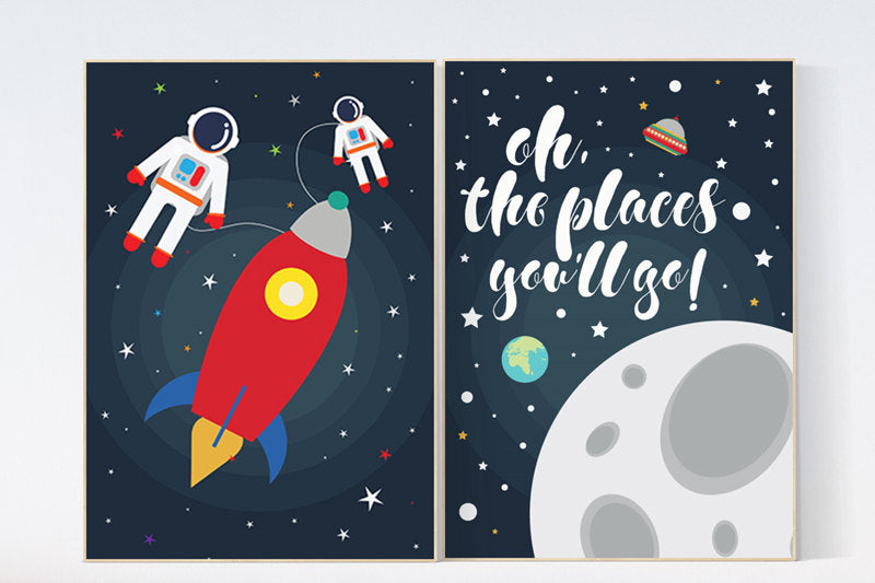 Oh the places you'll go, Space nursery decor, space theme, nursery decor, outer space nursery wall art, playroom decor, kids room, baby boy