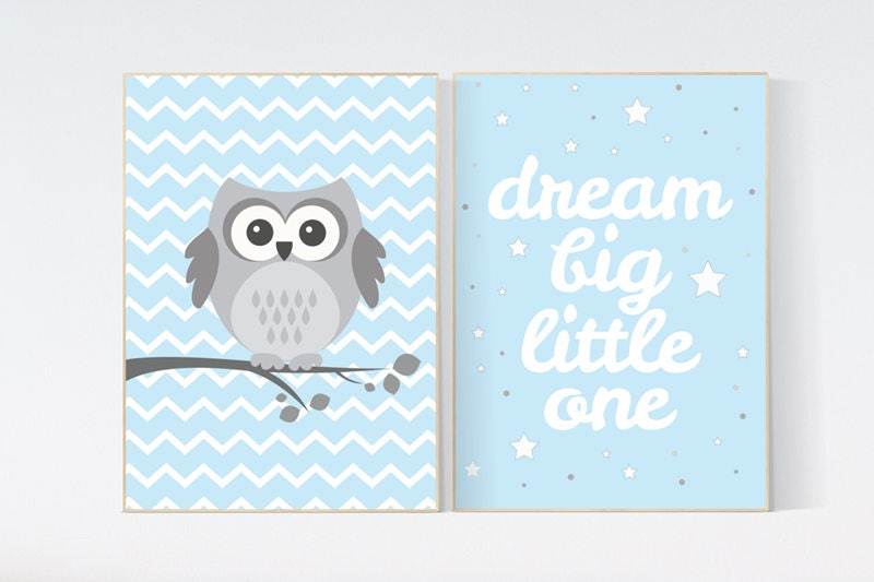 Nursery decor boy, owl nursery decor, blue nursery decor, Dream Big Little One, nursery wall art boy, baby room wall art, baby blue nursery