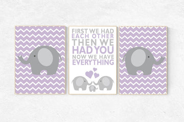 Purple nursery decor, nursery decor girl lavender, elephant nursery, First We Had Each Other, girls room, Nursery Art, lilac nursery, purple
