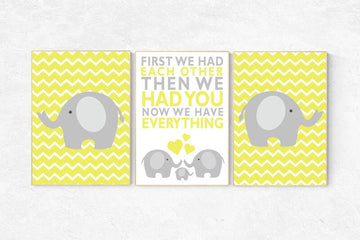 Nursery decor elephant, Nursery decor yellow, yellow and gray nursery decor, First We Had Each Other, gender neutral custom nursery wall art