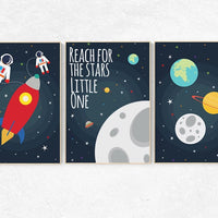 Reach for the stars little one, Space nursery decor, Space themed nursery, outer space, boys room wall art, baby boy, playroom, kids room