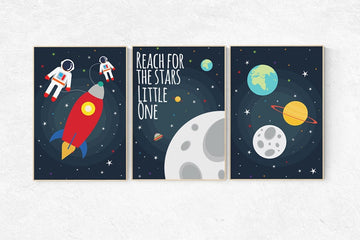 Reach for the stars little one, Space nursery decor, Space themed nursery, outer space, boys room wall art, baby boy, playroom, kids room