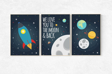 We love you to the moon and back, Space nursery decor, Space themed nursery, outer space, boys room wall art, baby boy, playroom, kids room