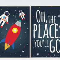 Oh the places you'll go, space theme, nursery decor, outer space nursery wall art, playroom decor, kids room decor, baby boy room, boys room