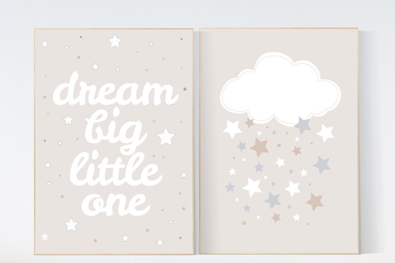 Dream Big Little One, gender neutral nursery, beige and cream, cloud Nursery, Nursery Decor, Gray Beige gender neutral baby shower