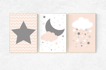 Coral nursery decor, nursery decor girl, moon nursery, coral gray, coral grey, girls room wall decor, coral nursery, baby girl nursery