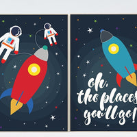Oh the places you'll go, space theme, nursery decor, outer space nursery wall art, playroom decor, kids room decor, baby boy room, boys room