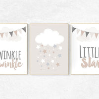 Gender neutral nursery, Twinkle twinkle little star, beige and cream, cloud Nursery, Nursery Decor, Gray Beige gender neutral baby shower