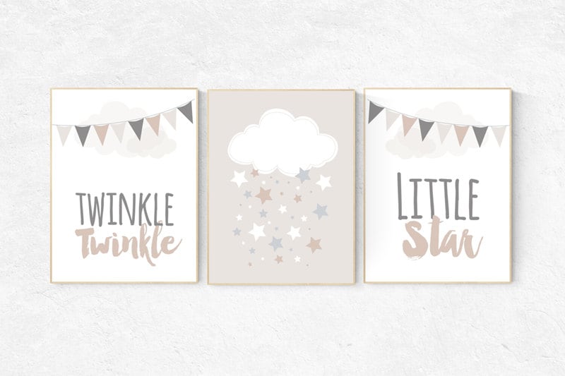 Gender neutral nursery, Twinkle twinkle little star, beige and cream, cloud Nursery, Nursery Decor, Gray Beige gender neutral baby shower