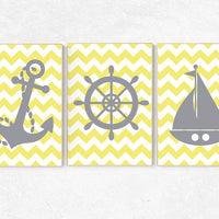 Yellow gray nursery, Nautical Nursery Art Print Set, Nautical Nursery Art, nautical kid art, playroom decor yellow gray baby boy nursery