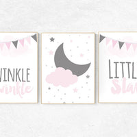 Baby girl nursery, Twinkle Twinkle Little Star, baby girl nursery ideas, moon nursery art, pink nursery, girls room wall art, baby room