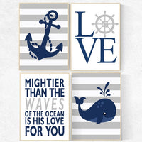 Nautical boy nursery, mightier than the waves, nautical baby room, Nautical Nursery Wall Art, Navy Gray Nursery Decor, whale nursery decor