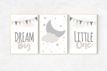 Gender neutral nursery, Dream Big Little One, beige, grey, moon Nursery, Nursery Decor, gender neutral, moon nursery, baby shower
