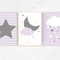 lilac nursery decor, baby girl nursery, lilac gray nursery, cloud nursery, girls room decor, star nursery decor girl, Purple Grey Nursery
