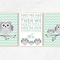 Nursery wall art girl mint, gender neutral nursery decor, owl nursery art, mint nursery, mint green, baby room wall art, owls decor, prints