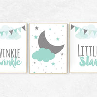 Twinkle Twinkle Little Star, Mint nursery decor, cloud nursery, gender neutral baby, Baby Boy Nursery Wall Art, mint gray, mint gray nursery