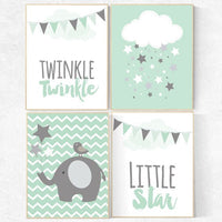 Twinkle Twinkle Little Star, Mint nursery decor, elephant nursery, cloud nursery, gender neutral baby,