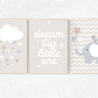 Dream Big Little One, gender neutral nursery, beige and cream, cloud Nursery, Nursery Decor, Gray Beige gender neutral baby shower baby room