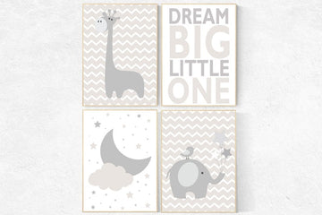 Gender neutral nursery, Dream big little one, beige and cream, cloud Nursery, Nursery Decor, Gray Beige gender neutral baby shower, cloud