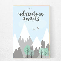 Adventure awaits, adventure nursery decor, mountain nursery decor, travel quote print, nursery wall art, new baby gift, kids room decor