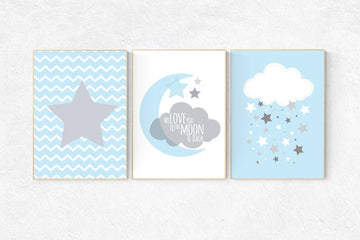 We love you to the moon and back, nursery decor, blue nursery decor, moon nursery, elephant nursery, nursery wall art, baby room decor, gift