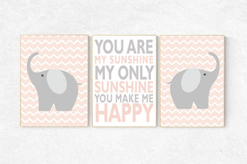 Peach nursery, elephant nursery, You Are My Sunshine Nursery Art, coral nursery decor, nursery decor girl, Girl nursery wall art, Girls room
