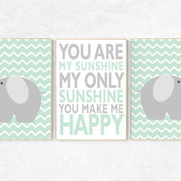 Mint nursery decor, You are my sunshine my only sunshine, mint gray, elephant nursery, kids room decor, mint green nursery decor, playroom