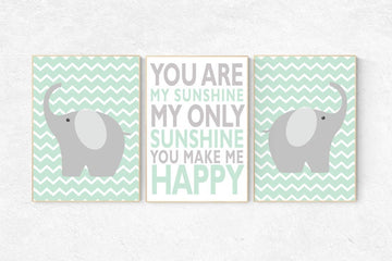 Mint nursery decor, You are my sunshine my only sunshine, mint gray, elephant nursery, kids room decor, mint green nursery decor, playroom