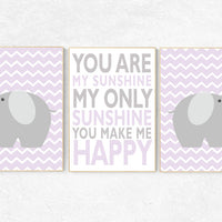 lavender nursery decor, lilac, purple, You are my sunshine my only sunshine, Baby girl nursery decor, lilac nursery decor, elephant nursery