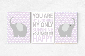 lavender nursery decor, lilac, purple, You are my sunshine my only sunshine, Baby girl nursery decor, lilac nursery decor, elephant nursery