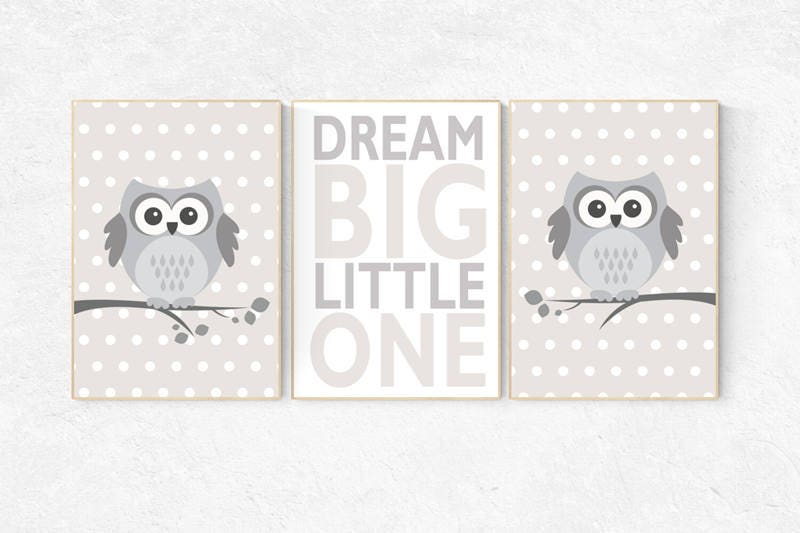 Dream Big Little One, gender neutral nursery, beige and cream, owl nursery decor, Nursery, Nursery Decor, Gray Beige gender neutral baby