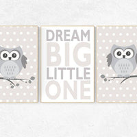 Dream Big Little One, gender neutral nursery, beige and cream, owl nursery decor, Nursery, Nursery Decor, Gray Beige gender neutral baby