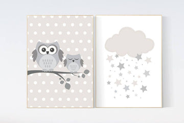 Owl nursery decor, gender neutral nursery, owl decor for nursery, beige and cream, cloud Nursery Decor Gray Beige gender neutral baby shower