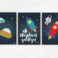 Space nursery decor, Oh the places you'll go, space themed nursery, nursery wall art boy, navy nursery art, rocket, outer space, boys room