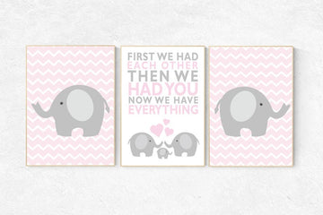 Baby girl nursery, Pink nursery, First We Had Each Other, girls room decor, Elephant Nursery, Nursery Art, Nursery Decor, Nursery Prints