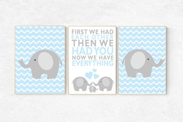 Baby boy nursery, Blue nursery, First We Had Each Other, boys room decor, Elephant Nursery decor, blue nursery wall art, nursery print set
