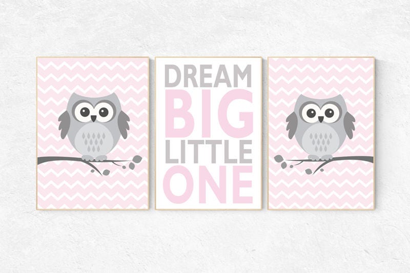 Pink nursery decor, Owl nursery wall art, dream big little one, baby girl room decor, owl nursery decor baby girl nursery decor nursery girl