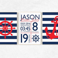 Nautical nursery decor, birth stats, Nautical decor nursery, set of 3 prints, nursery set, nursery nautical, nursery decor, baby room decor