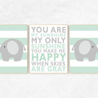 Elephant nursery elephant, Mint nursery decor, You are my sunshine my only sunshine, mint gray, mint green nursery, aqua, turquoise, teal