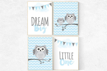 Owl nursery decor, Baby boy nursery, moon print, dream big little one, owl nursery wall art, blue gray nursery, boys room wall art, baby boy