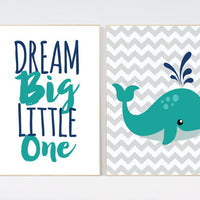 Nautical Nursery Wall Art, whale nursery, dream big little one, Navy Nursery Decor, Navy Nursery decor, teal navy nursery