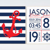 Nursery decor boy nautical, navy nursery decor, baby birth stats, Nautical decor, ocean nursery, under the sea nursery, navy red