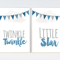 Navy nursery decor, Twinkle twinkle little star, cloud Nursery, Navy Gray, royal blue, baby boy nursery,  boys room baby shower navy nursery