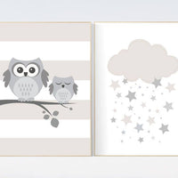 Owl nursery decor, gender neutral nursery, owl decor for nursery, beige and cream, cloud Nursery Decor Gray Beige gender neutral baby shower