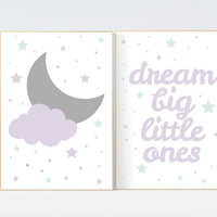 Lilac mint nursery decor, baby girl nursery, lilac and mint gray nursery, cloud nursery, girls room decor, purple mint, dream big little one