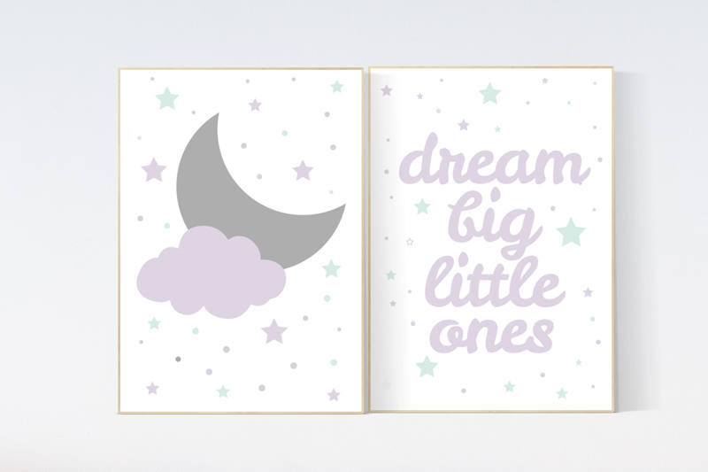 Lilac mint nursery decor, baby girl nursery, lilac and mint gray nursery, cloud nursery, girls room decor, purple mint, dream big little one