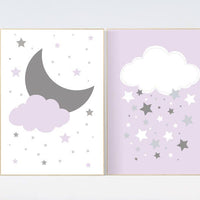 Lilac nursery decor, baby girl nursery, lilac gray nursery, cloud nursery, girls room decor, star nursery decor girl, Purple Grey Nursery