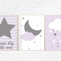 Lavender nursery decor, baby girl nursery, lilac gray nursery, dream big little one, girls room decor, star nursery decor girl, Purple Grey